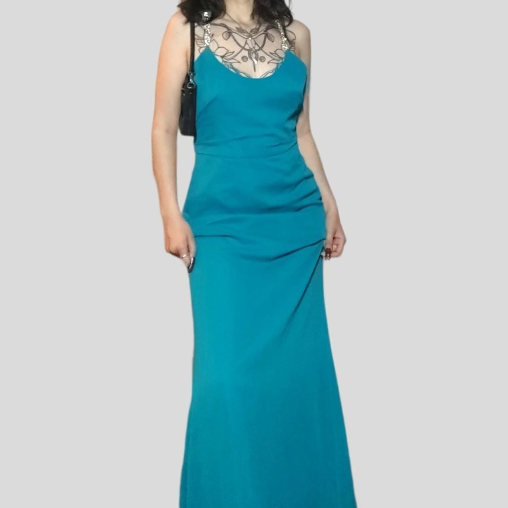 Davids Bridal Turquoise Chiffon Maxi Dress!